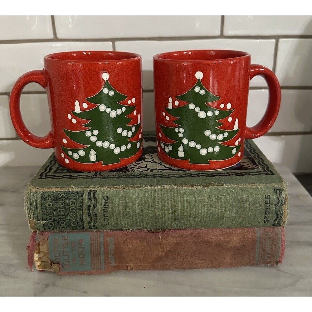 2 Vintage WAECHTERSBACH Christmas Tree Mug Cup W Germany